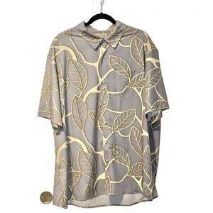 Casual Gray and Golden Leaf Pattern Button Down Shirt